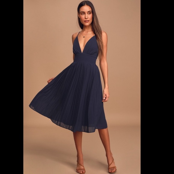 Lulus Dresses & Skirts - Lulus Love Me To The Moon Navy Pleated Midi Dress